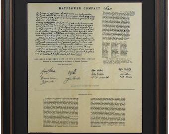 Framed Governor Bradford Copy of The Mayflower Compact 1620. Handmade in USA. Free Shipping!*