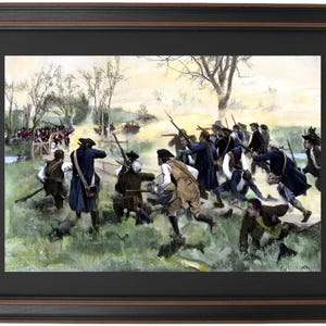 Framed American Minutemen Fight to Hold Off the British Army at Concord Bridge by Frederick Coffay Yohn. Standard/Poster. Handmade in USA