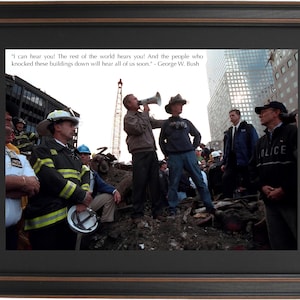 Framed George W. Bush at Ground Zero. Handmade in USA.