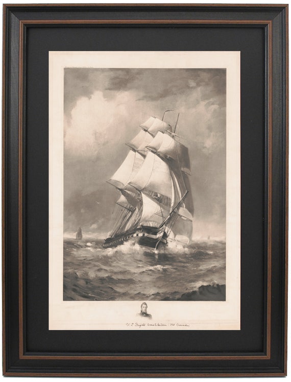 Framed U.S. Frigate Constitution (Old Ironsides). John Marshall Artist Print. Standard or Poster Size. Handmade in USA. Free Shipping