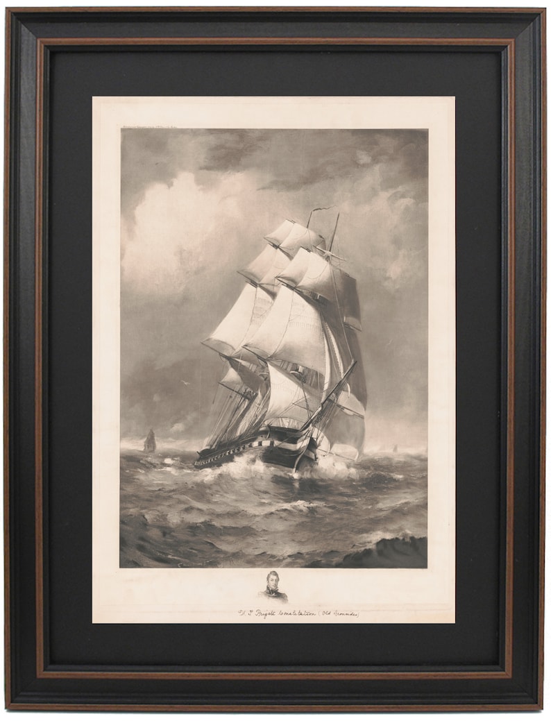 Framed U.S. Frigate Constitution (Old Ironsides). John Marshall Artist Print. Standard or Poster Size. Handmade in USA. Free Shipping image 1
