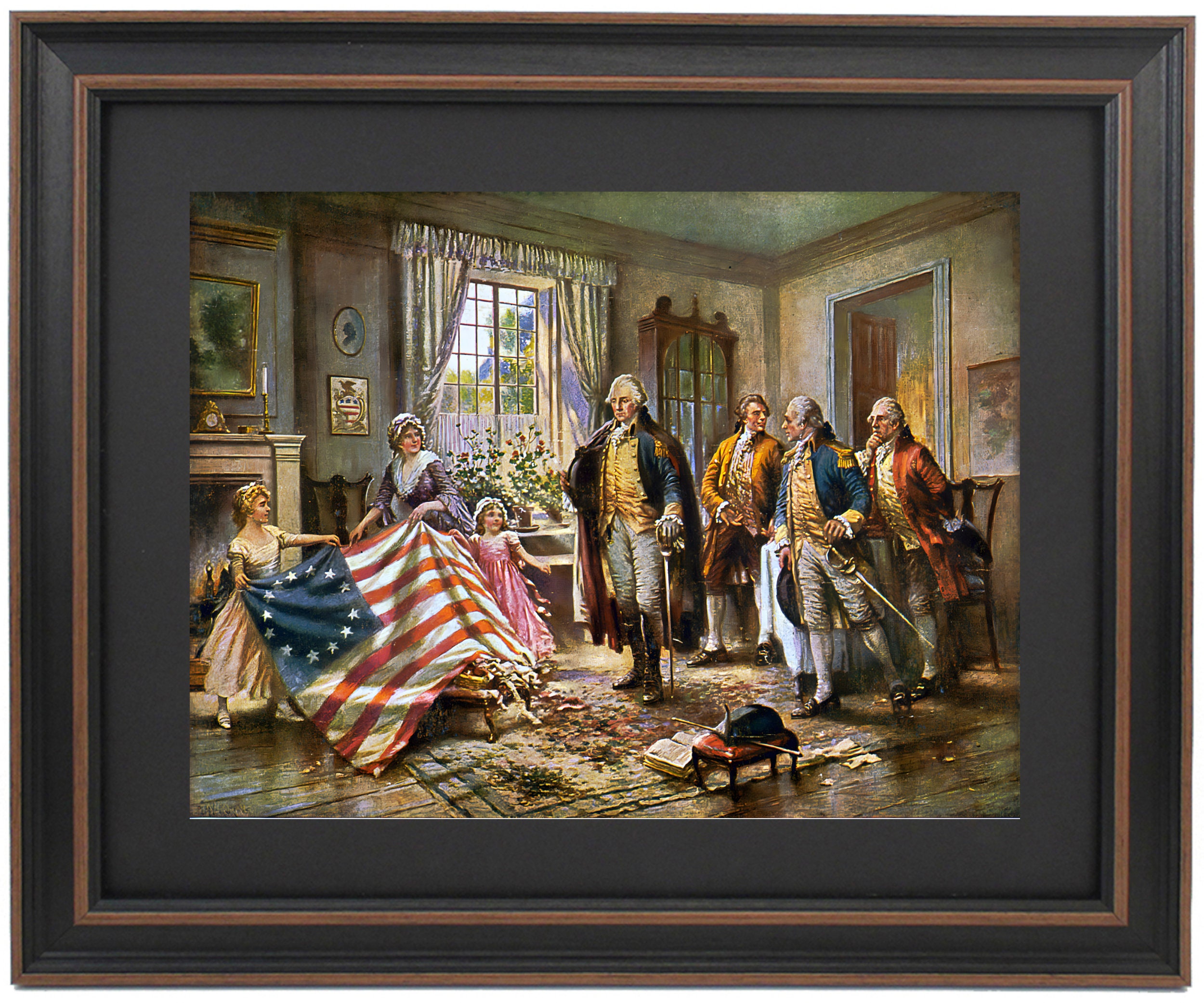 Framed The Birth Of Old Glory, 1912 by Edward Moran. Standard or Poster Size. Handmade in USA. Free Shipping