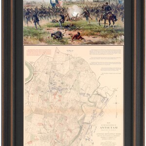 Framed Battle of the Antietam by Thure de Thulstrup & Battlefield Map. Standard or Poster Size. Handmade in USA. Free Shipping