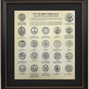 Framed Seals of The American Colonies 1606-1794. Handmade in USA. Free Shipping!*