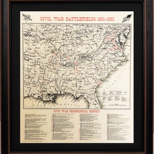 Framed Civil War Battlefield Maps 1861-1865. Standard or Poster Size. Handmade in USA. Free Shipping!*