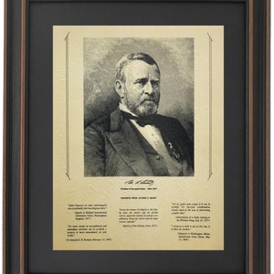 Framed Ulysses S. Grant Portrait & Quotes. Handmade in USA. Free Shipping!*