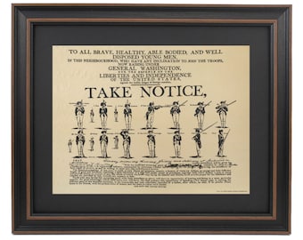 Puede incluir: Un cartel de reclutamiento de estilo vintage para el Ejército Continental durante la Guerra de Independencia Americana. El cartel hace un llamado a la acción para que los jóvenes valientes se unan a las tropas bajo el mando del General Washington, luchando por las libertades y la independencia de los Estados Unidos. El cartel incluye ilustraciones de soldados en varias posturas militares.