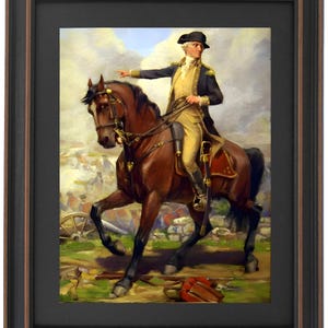 Framed Washington at the Battle of Harlem Plains 1776 by John Ward Dunsmore. Handmade in USA. Free Shipping