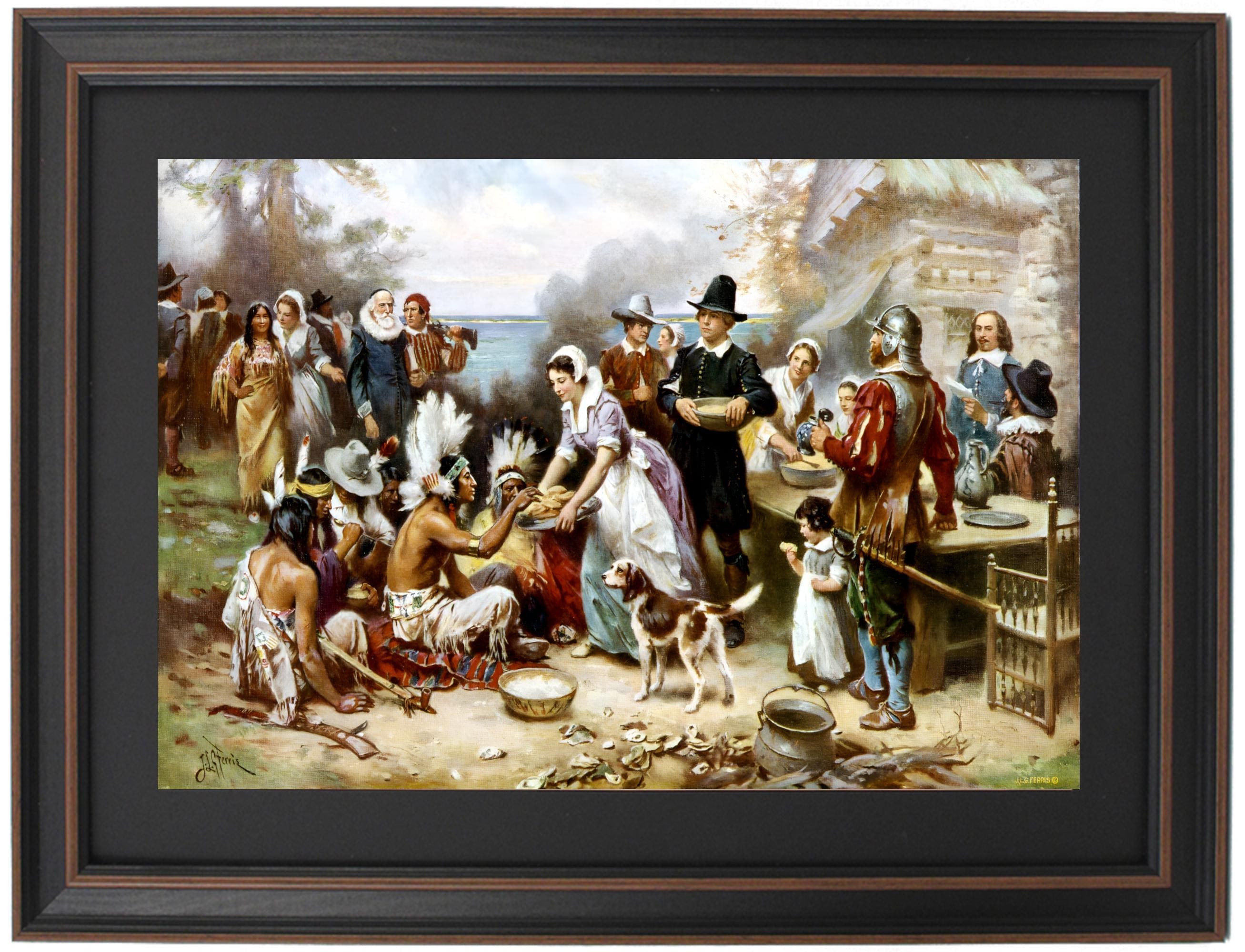 Framed the First Thanksgiving by Jean Leon Gerome Ferris. Standard
