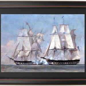 Framed Battle Between the United States and the Macedonian, 25th October, 1812 by Alonzo Chappel. Standard or Poster Size. Handmade in USA.