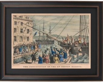 Framed The Destruction of Tea at Boston Harbor by Nathaniel Currier. Standard or Poster Size. Handmade in USA. Free Shipping