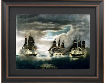 Framed Capture of HMS Cyane & Levant by the US Frigate Constitution by Thomas Birch. Handmade in USA. Free Shipping