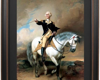 Framed Portrait of George Washington Taking the Salute at Trenton by John Faed. Standard or Poster Size. Handmade in USA. Free Shipping