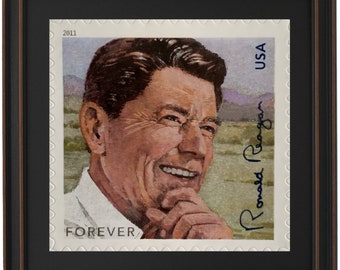 Framed Ronald Reagan 11c Forever Stamp, Circa 2011. Standard or Poster Size. Handmade in USA. Free Shipping