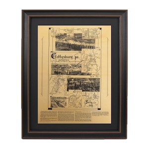 Framed Gettysburg Battlefield Map. Handmade in USA. Free Shipping!*