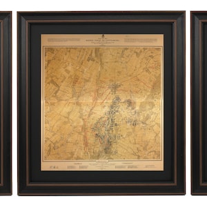 Framed Three Day Gettysburg Battlefield Map Set by John Bachelder 1876. Handmade in USA. Free Shipping!*