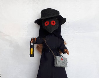 Plague doctor outfit for 12-13 inch doll, Paola Reina doll, mask, dress, snood, hat, lantern, bag. Set of 6 doll clothes for halloween.Gift