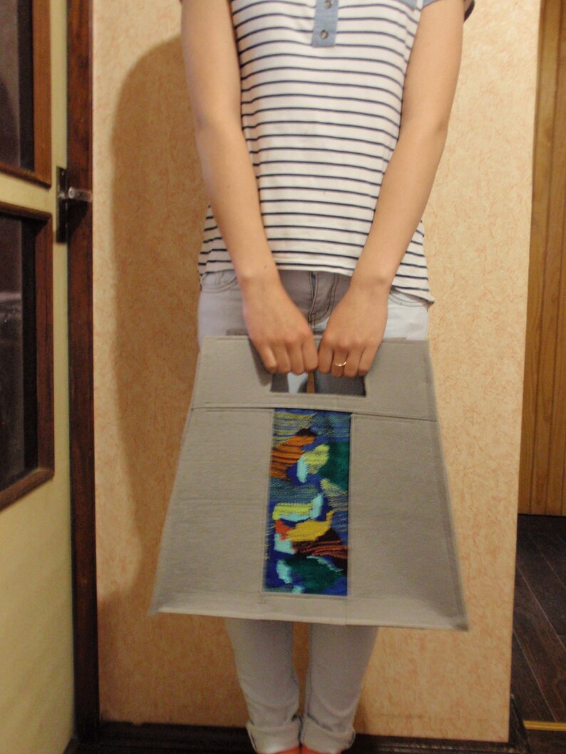 gift for mom laundry bag storage bag for traveling Gray Felt Bag shopping bag Handmade Felt tote bag