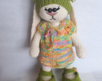 Crochet Bunny Knitted Rabbit-Stuffed Toy-Bunny in a Dress-Toy in a Dress-Stuffed Animal Bunn-Knitted Soft Rabbit Tilda Amigurami Bunny Doll