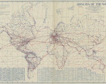Historic Aviation World Map 1919, Digital Download, Vintage Air Routes Map, Printable Aviation Wall Art
