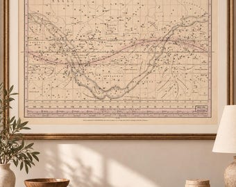 Historic Celestial Map 1835, Vintage Star Chart Poster, Astronomy Wall Art, Antique Sky Print