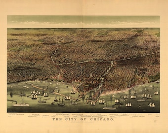 Historic Chicago Map 1892, Digital Download, Vintage City Map, Printable Chicago Wall Art