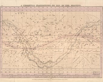 Historic Celestial Map 1835 Digital Download, Vintage Star Chart, Printable Astronomy Wall Art
