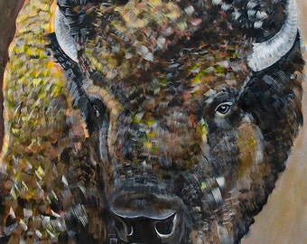 18x24 or 38x50 Fine art giclee print of original buffalo bison painting by Natalie Jo Wright