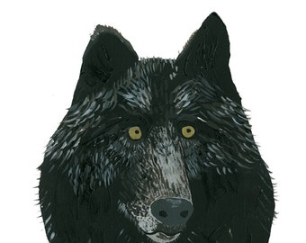 8x10 Fine Art Giclee Print of original Black Wolf painting by Natalie Wright
