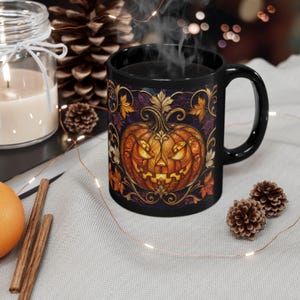 Stained glass Mug,Carved Pumpkin Pattern | Halloween Jack-o'-Lantern Coffee Cup