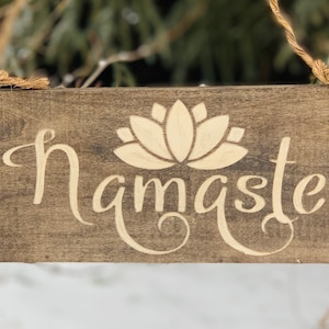 Namaste Wood Sign | Carved on Cedar wood| Zen Decor | 15&quot;x 5.5&quot; Tall&quot;
