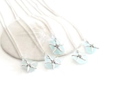 Bridesmaid Silver Starfish Seafoam Blue Sea Glass Necklaces