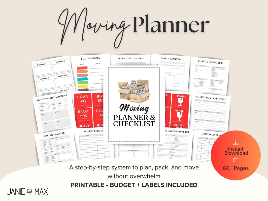 Moving Planner and Checklist | Printable Budget Organizer, Step-by-step ...