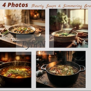 Cozy Soup & Simmering Broth Stock Photos, Rustic Kitchen Bundle (4 Photos), Digital Download