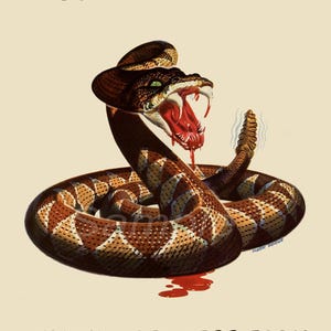 May include: A vintage-style poster featuring a coiled rattlesnake with an open mouth and blood, set against a cream background. The text reads: LESS DANGEROUS THAN CARELESS TALK. DON'T DISCUSS TROOP MOVEMENTS, SHIP SAILINGS, WAR EQUIPMENT.