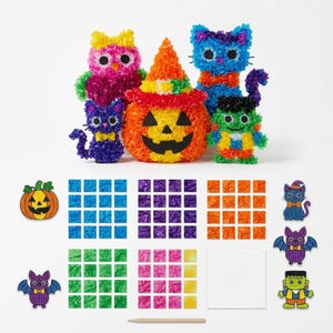 Halloween Poke Art Craft Kit for Kids, 1370 Fabric Squares, Pumpkin Bat Spider Witch DIY Foam Crafts, Mess Free Activity, Party Gift