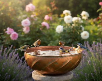 Vaschetta per uccelli in rame/ Vaschetta per uccelli da giardino in rame martellato realizzata a mano/ Patina verderame/ Vaschetta per uccelli decorativa da giardino/ Regalo artigianale marocchino
