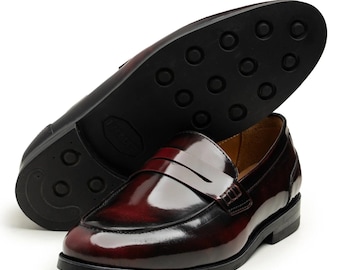 Men's Brown Leather Loafers | Classic Penny Loafers for Men | Handmade Slip On Dress Shoes