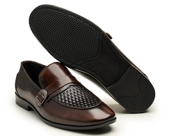 Mocasines de piel marrón hechos a mano, zapatos de vestir sin cordones de piel auténtica.