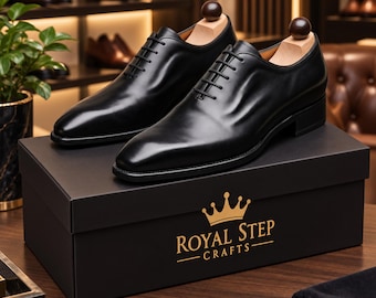 Chaussures Oxford en cuir noir pour homme, faites main, chaussures habillées pour mariage ou marié