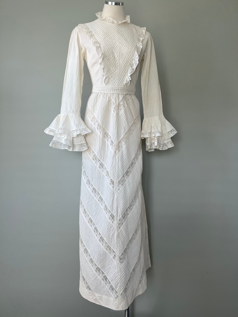 Edwardian Era Beige Lace Vintage Wedding Dress by El Buzon 1910 1920's Replica made in 1960s Size Small image 2