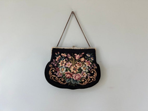 RARE 1920s - 1930s Vintage Floral Carpet Bag Clut… - image 1