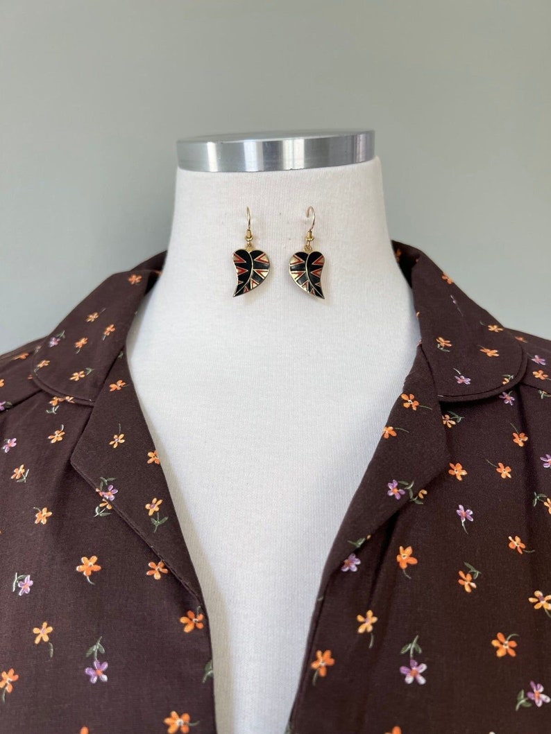 1970s Vintage by Laurel Burch 14k Gold Dangle Petite Petal Boho Bohemian Pierced Earrings image 1
