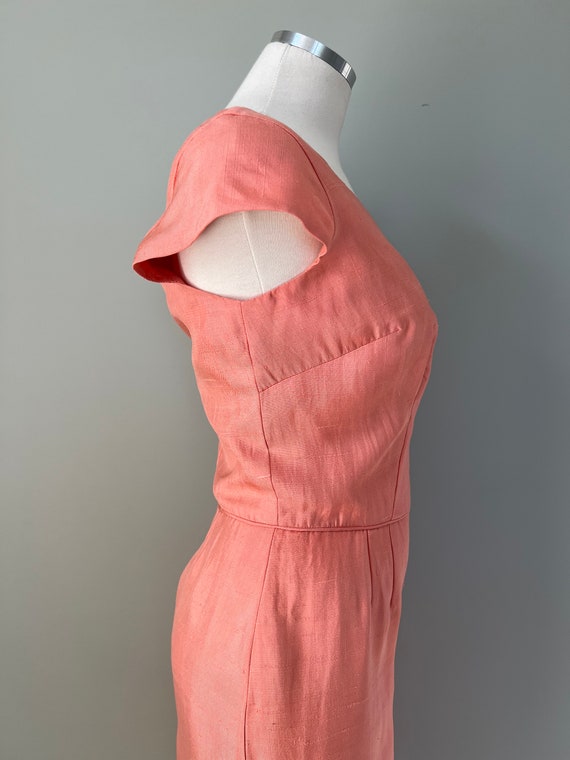 1950s Sweet Peach Silk Linen Easter Dress | Size … - image 7