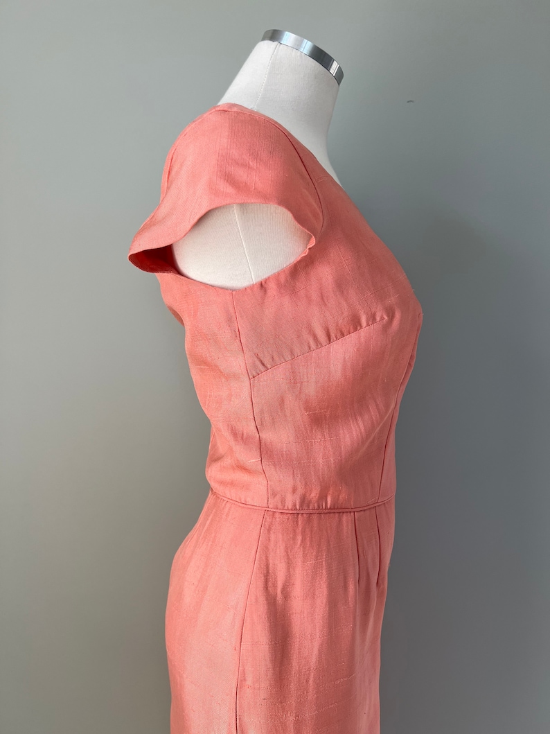 1950s Sweet Peach Silk Linen Easter Dress Size Large image 7