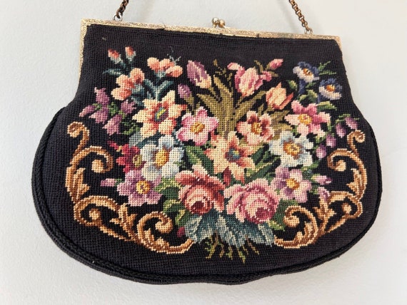 RARE 1920s - 1930s Vintage Floral Carpet Bag Clut… - image 4