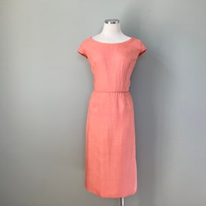 1950s Sweet Peach Silk Linen Easter Dress Size Large image 1