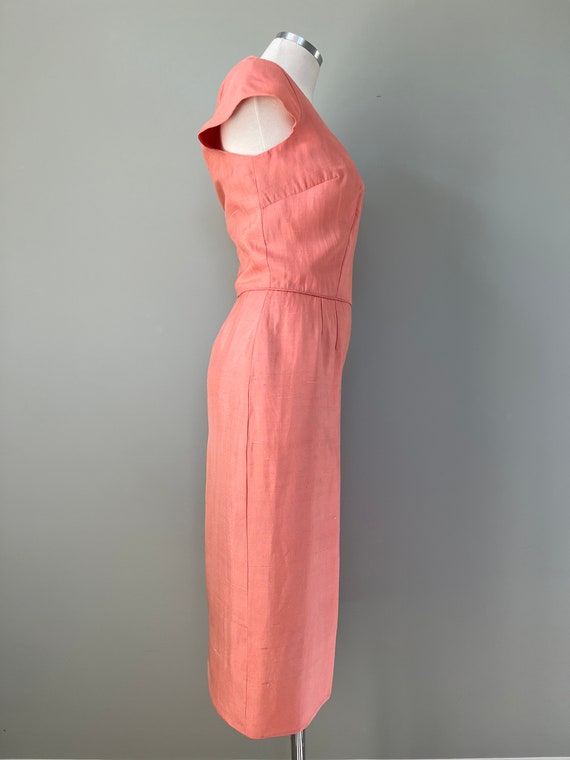 1950s Sweet Peach Silk Linen Easter Dress | Size … - image 2