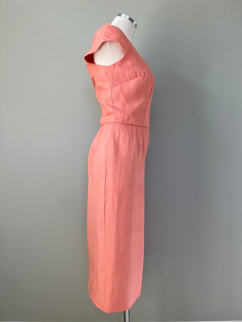 1950s Sweet Peach Silk Linen Easter Dress Size Large image 2