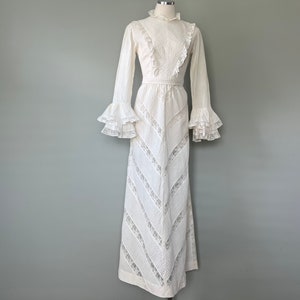 Edwardian Era Beige Lace Vintage Wedding Dress by El Buzon 1910 1920's Replica made in 1960s Size Small image 10